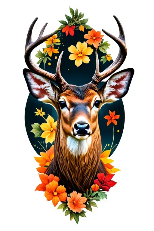 wildlife deer surrounded tattoo design idea