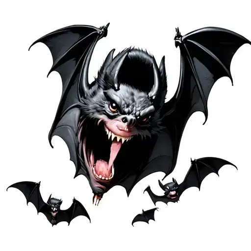 3 bats flying but one bat has head missing  tattoo design idea