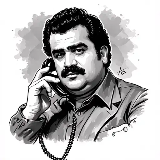 Pablo Emilio Escobar Gaviria with telephone in his hand tattoo design idea