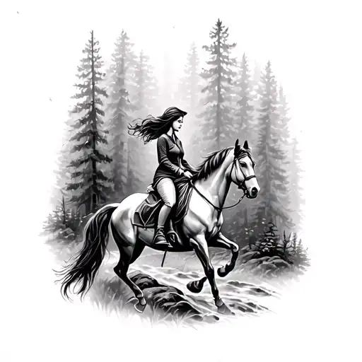 women riding a horse in forest memoral tattoo tattoo design idea