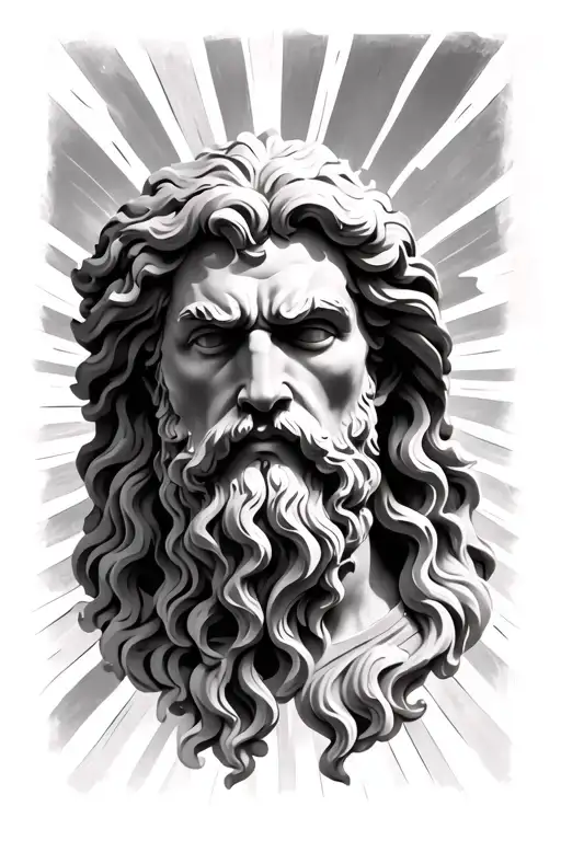 Zeus face with rays pointing towards the tattoo design idea