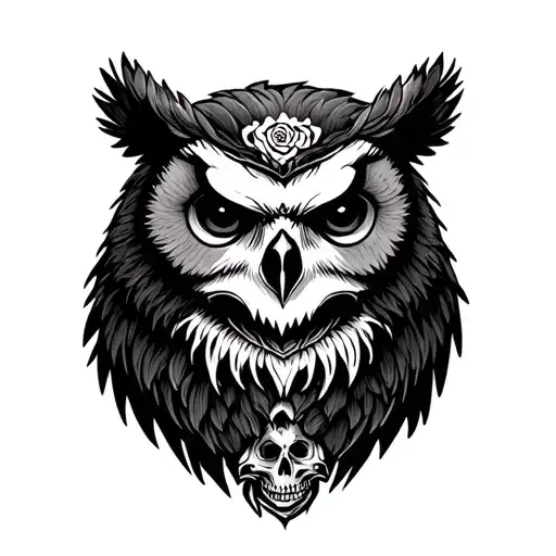 Blackwork bear for arm with owl and skull tattoo design idea
