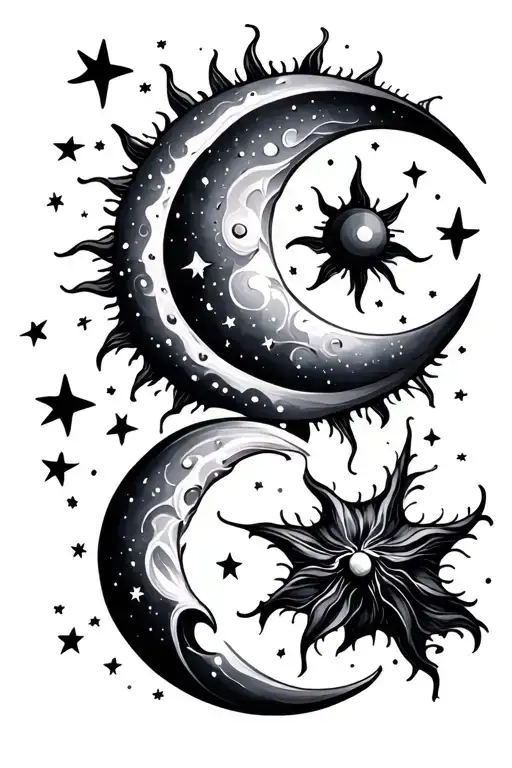sun moon and stars scattered tattoo design idea