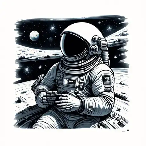 dead astronaut lost in space tattoo design idea