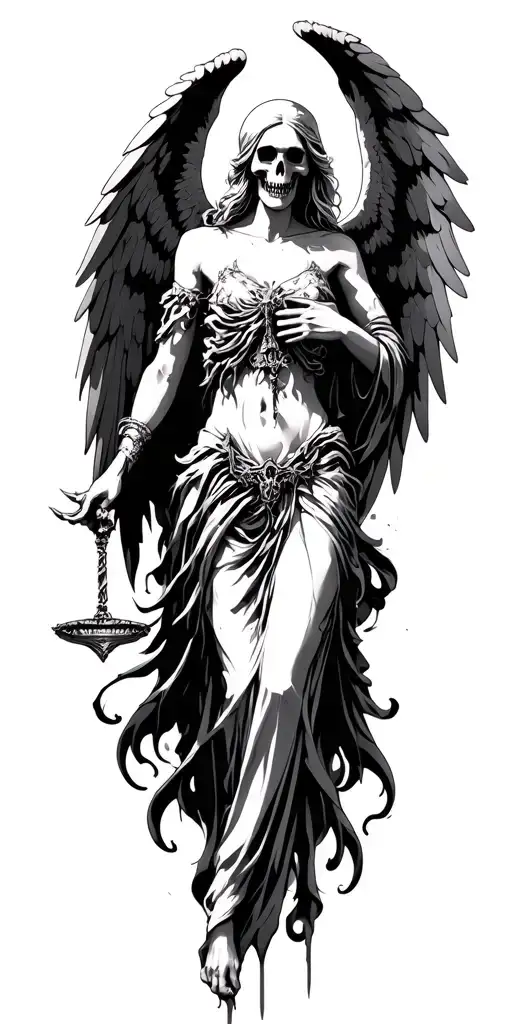 angel of death and justice tattoo design idea