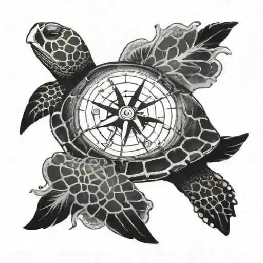 sea turtle and compass tattoo design idea
