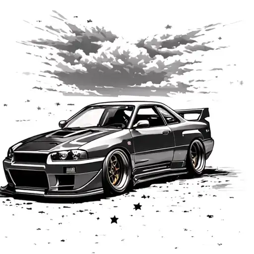 Bosnia, beach, stars, r34 gtr tattoo design idea
