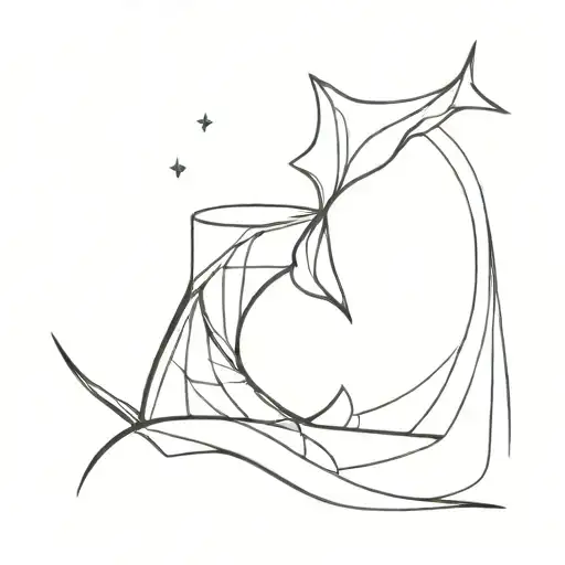 Mermaid tail coming out of the water with a little origami boat next to it tattoo design idea