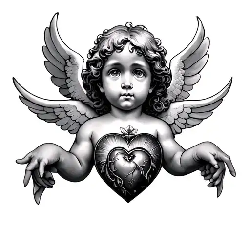 Cherub with a sacred heart tattoo design idea