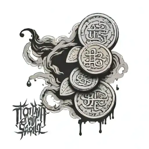 to thine own self be true coin cracking and weathered with smoke coming off tattoo design idea