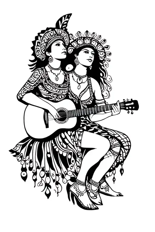 spanish gypsy dancers guitarist sitting tattoo design idea