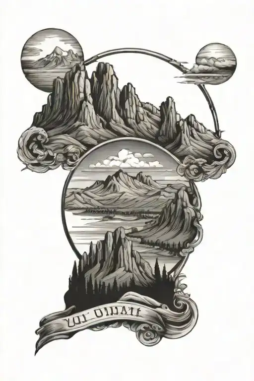 Utah themed tattoo with mountains and arches combined tattoo design idea