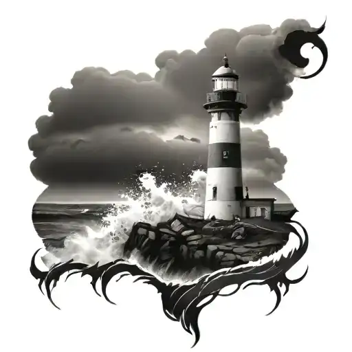 Lighthouse stormy condition with viking inspiration tattoo design idea