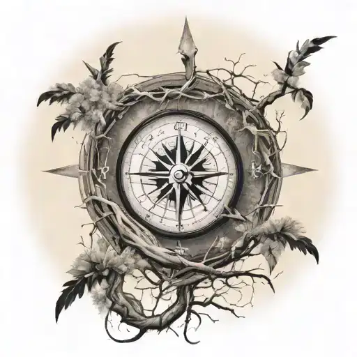 Compass and lightning bolts surround it by a weeping willow tree. tattoo design idea