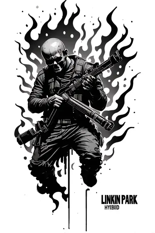 Linkin park hybrid theory soldier covers in flames tattoo design idea
