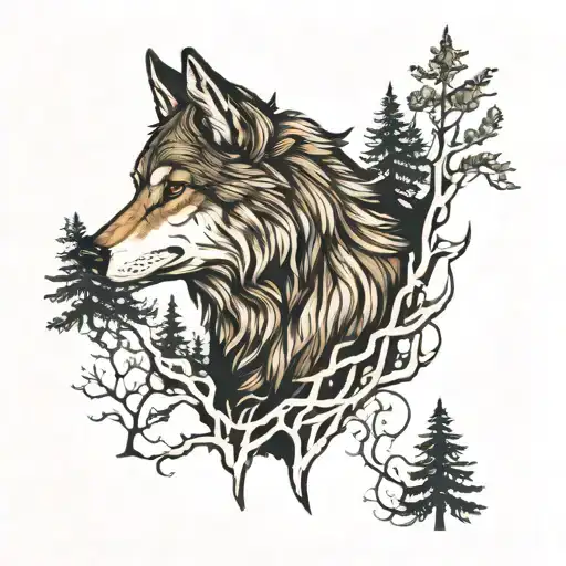wolf and forest in arm band tattoo tattoo design idea