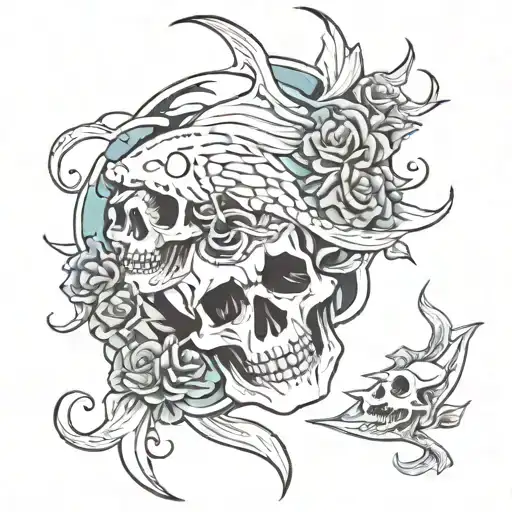 Pisces, skulls, witchcraft, horror   tattoo design idea