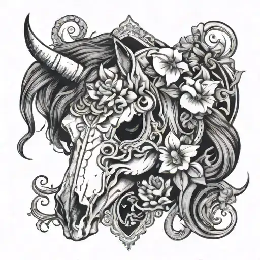 horse skull florals tattoo design idea