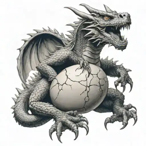 Angry dragon holding egg tattoo design idea