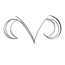 cursive simple v with moon with thin line tattoo design idea
