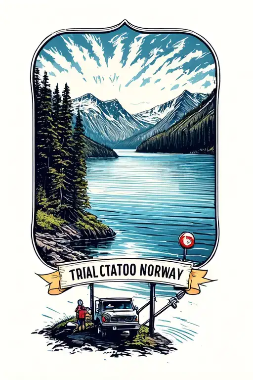  commemorating a trip to Norway disc golfing and visiting fjords in an RV, making sure to include a disc golf basket tattoo design idea