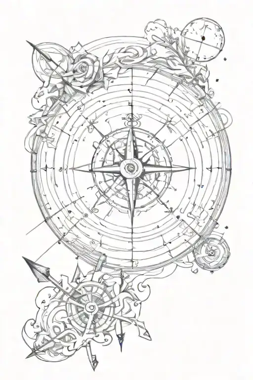 compass, arrow and planet earth tattoo design idea