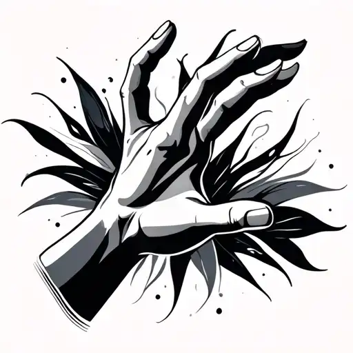 The Independent FlowDesign Concept:A side rib tattoo or arm wrap of fine-line flowing elements:Open hand reaching up tattoo design idea