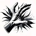 The Independent FlowDesign Concept:A side rib tattoo or arm wrap of fine-line flowing elements:Open hand reaching up tattoo design idea