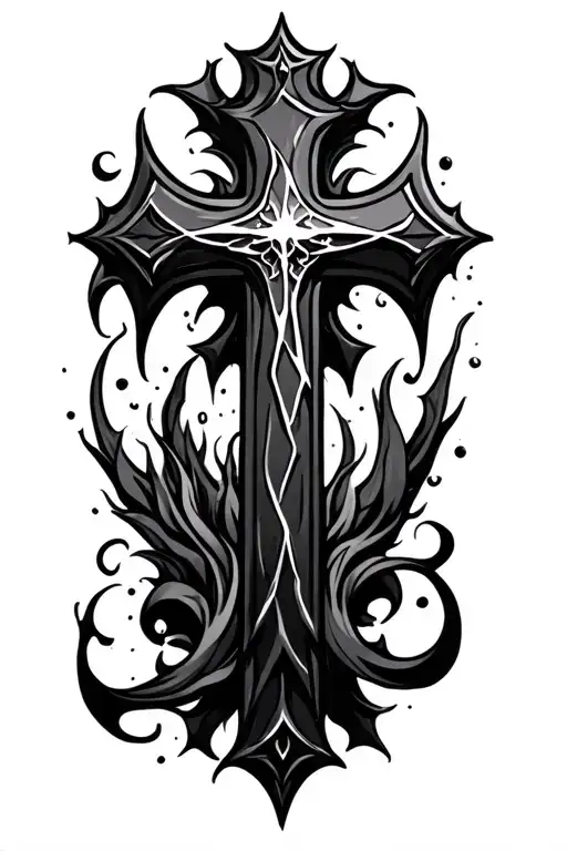simple gothic style cross tattoo design idea