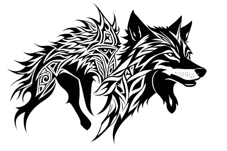 Two tribal Wolf on My chest to hide My nipples tattoo design idea