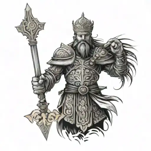 warrior with russian crown with slavic symbols incorporated tattoo design idea