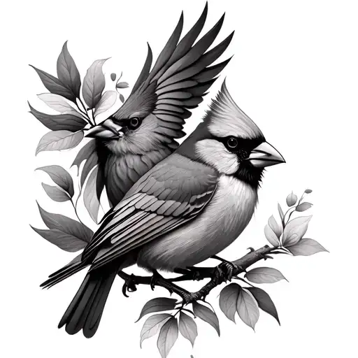 male and female cardinal bird tattoo design idea