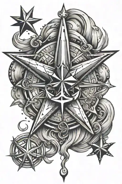 North Star nautical star with more  three stars and an anchor simple design tattoo design idea