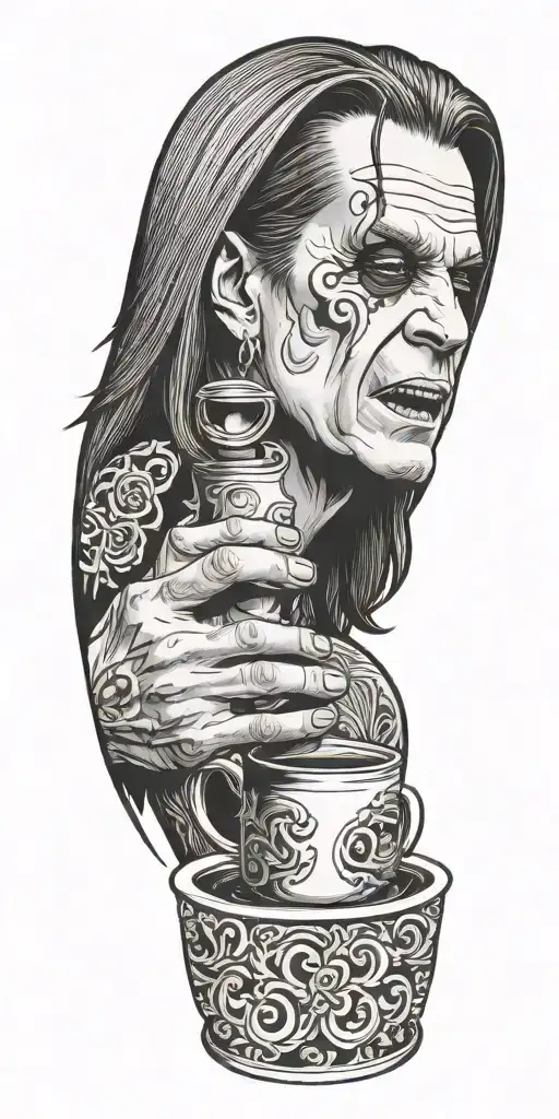 ozzy osbourne drinking coffee tattoo design idea