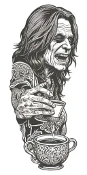 ozzy osbourne drinking coffee tattoo design idea