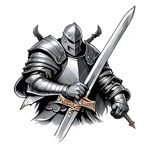 grey knight holding a sword tattoo design idea