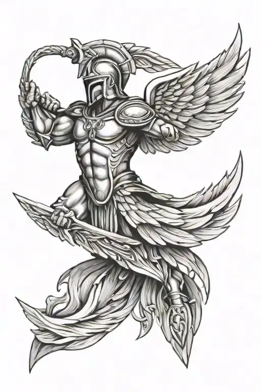 Spartan, angel's wing nearby tattoo design idea