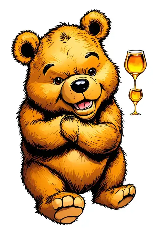 mad pooh bear with honey tattoo design idea