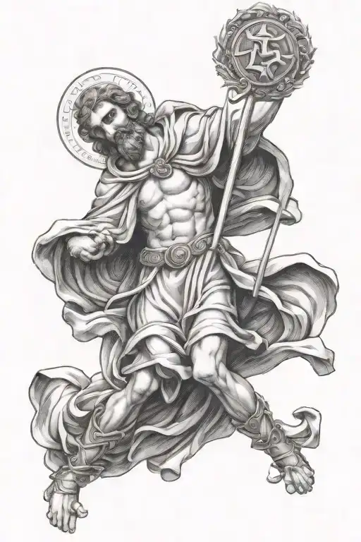 statue of st Christopher patron Saint tattoo design idea