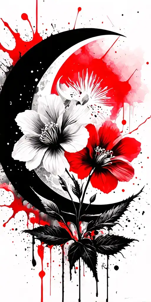 evening primrose, and crescent moon tattoo design idea