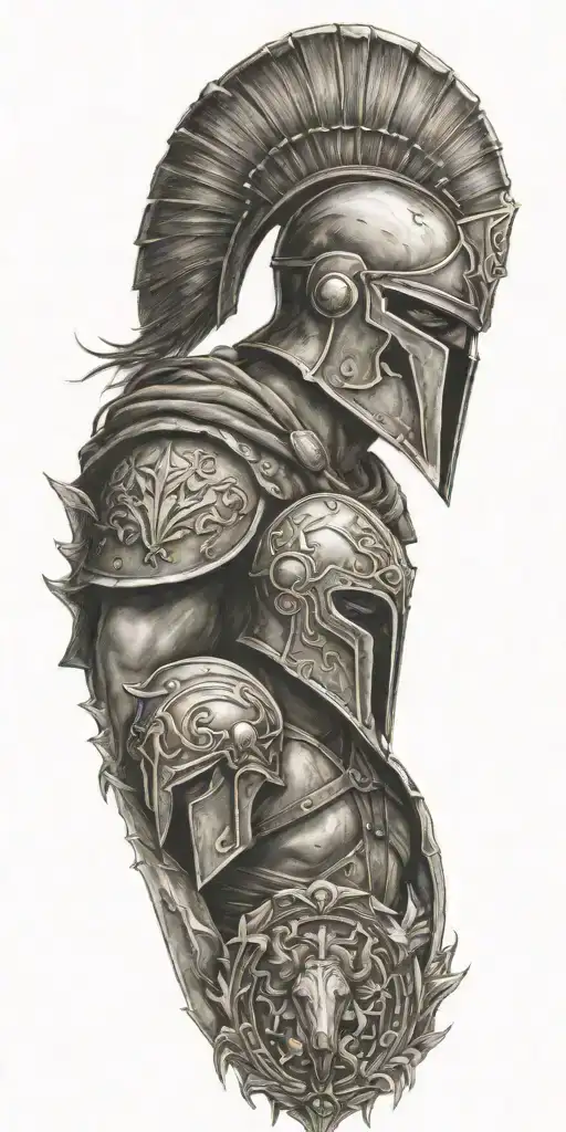 Spartan theme with shield, warrior, horses and war tattoo design idea