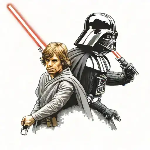 Luke Skywalker and Darth Vader side by side tattoo design idea