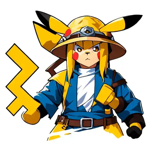 "raiden" the mortal kombat raiden wearing a pikachu pokemon costume with raidens straw hat  tattoo design idea