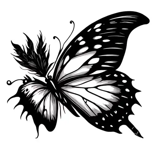 A fusion of a butterfly and a quill pen, symbolizing the power of words and transformation through discipline tattoo design idea