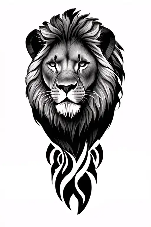 lion with tribal art in the background  tattoo design idea