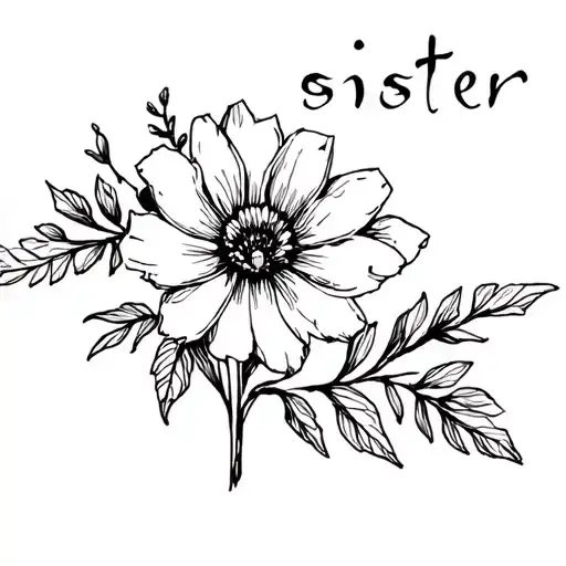 "sister" Cosmo flower blooming tattoo design idea