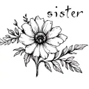 "sister" Cosmo flower blooming tattoo design idea