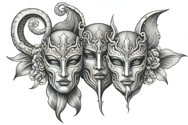 Gemini themed mask holding tattoo design idea