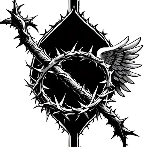 crown of thorns, wings, shepherd staff intertwined, Isaiah 26:3-4 tattoo design idea