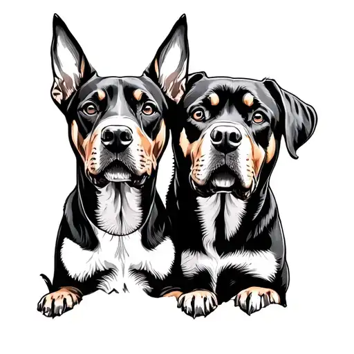 red dober man Dog and Rottweiler sitting together tattoo design idea